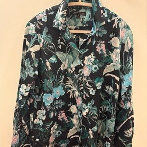 Banana Republic Floral Black and Teal Women’s Blouse